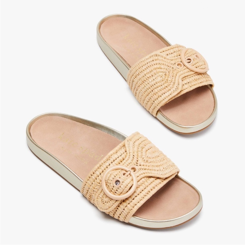 kate spade Beige Woven Slide Sandals